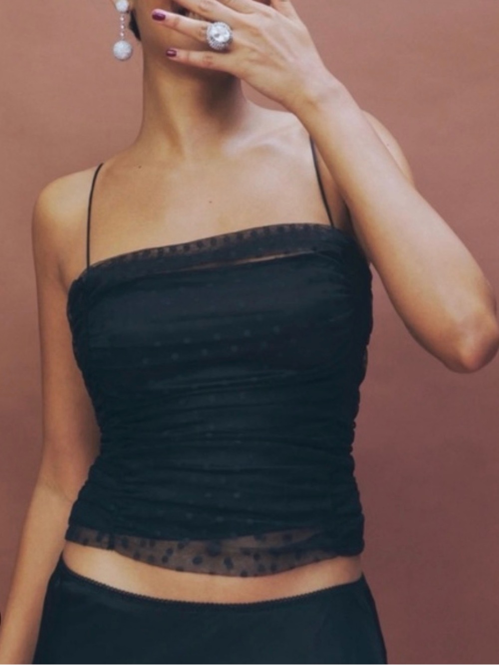 Reformation Black Sheer Polka Dot Spaghetti Strap Camisole